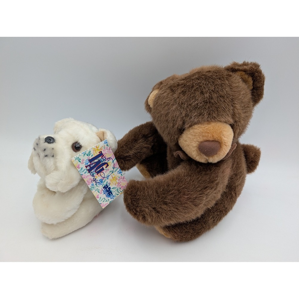 PBC International Tag Alongs Plush Brown Bear and White Dog Lot